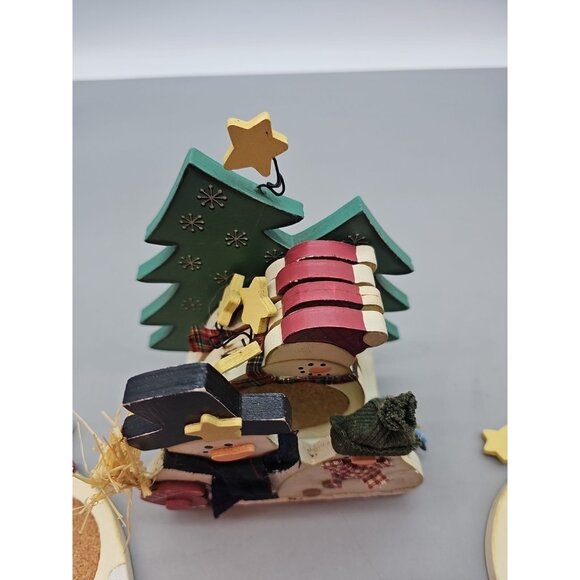 Snowman Drink Coaster Set with Wood Box Holder Cork Base Set of 6 - Picture 7 of 7